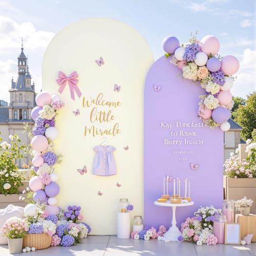 Cream Purple Arch Backdrop Cover Set of 2 Spandex Arch Covers 7.2 and 6ft Wedding Birthday Party Arch Covers Stretchy Backdrop Bridal Baby Shower Biege Lavender Arch Stand Cover