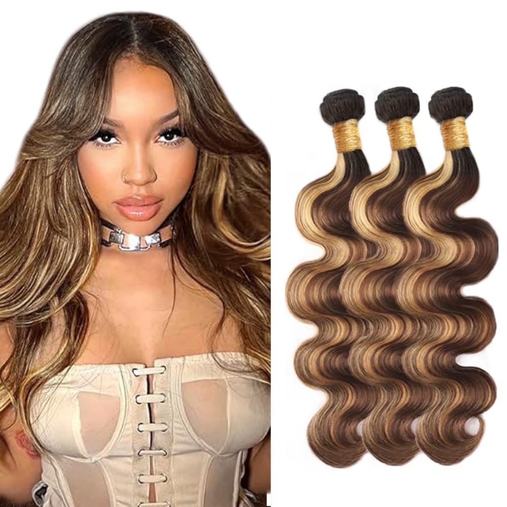 24 26 28 inch LadrXadr Ombre Brown Bundles Human Hair P427 Body Wave Bundles Honey Brown Bundle Human Hair 1BP427 Color