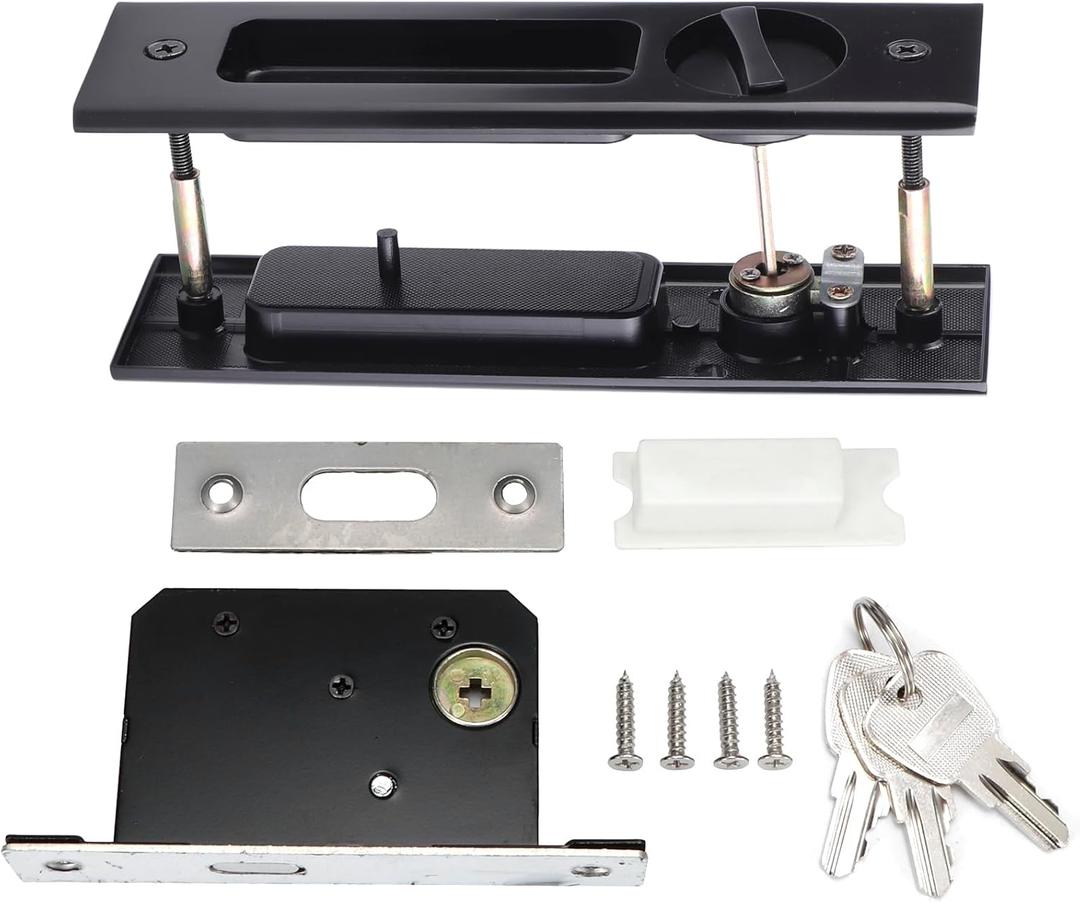 Long Lasting Zinc Alloy Sliding Door Lock Set for Bathroom Balcony Cabinet Doors (Classic Black Square Single Hook Sliding Door Lock)