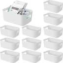 Geetery 12 Pieces Plastic Storage Bins Basket with Handles Toy Organizers and Storage Bins for Home Cupboard Kitchen Bathroom Office Pantry Organization (9.6 X 6.3 X 3.9 Inch,White)