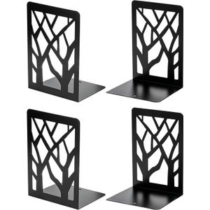 MaxGear Book Ends Tree Design Modern Bookends for Shelves, Non-Skid Book Holder, Heavy Duty Metal Book Storage for Books/CDs, Decorative Book Stopper for Home, 7 x 4.7 x 3.5, Black,2 Pair/4 Pieces (2 Pairs)