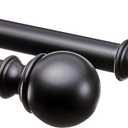 Amazon Basics Adjustable Curtain Rods for Windows, Round Finials, 1-Inch Rod, 36" to 72", Black, Pack of 1