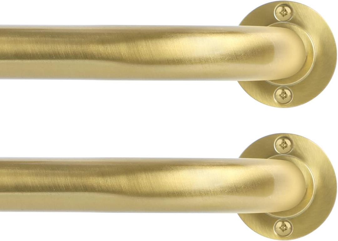 TANGWIN Gold Wrap Around Curtain Rods 2Pack:Blackout Heavy duty Adjustable Window Curtain Rod for Bedroom,Industrial Darkening Curved French Metal Single Drapery Rods Easy Install,Brushed Gold 48-90"