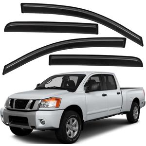 Original Sun Rain Guards Window Wind Vent Deflector fit for 2004-2015 Nissan Titan Crew Cab, 4pcs Out-Channel Tape On Dark Smoke Window Visor 94858