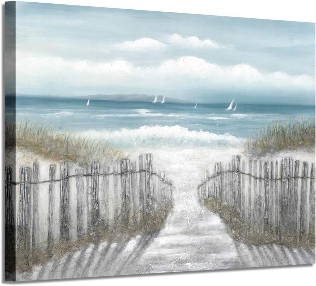 Abstract Beach Picture Wall Art: Seascape Artwork Seaside Path Canvas Painting for Living Room (36"W x 24"H,Multi-Sized) (36L" x 24W")