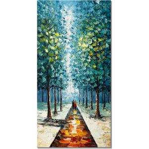 Alenoss Hand Painted 3D Abstract Oil Paintings on Canvas 24x48 Inches Large Modern Forest Landscape Vertical Blue Canvas Wall Art Framed Artwork for Living room Bedroom Tree Art Decor