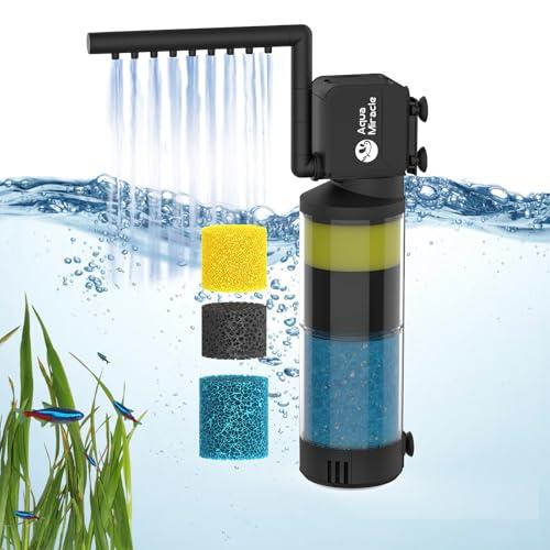 AquaMiracle Aquarium Filter for 10-40 Gallon Aquariums, Fish Tank Filters Turtle Filter Internal Power Filter 3-Stage Filtration with Aeration/Rainfall Modes