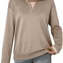 Dokotoo Womens Fall Fashion 2025 Long Sleeve Oversized Sweatshirt for Women Polo Lapel V Neck Color Block Casual Loose Fit Soft Pullover Hoodies Sweatshirts Tops Cozy Winter Clothing Khaki Medium