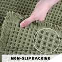 Waffle Bathroom Rugs, Super Absorbent Boho Bath Mats, Non-Slip Shower Mats for Bathroom Floor and Tub, Ultra Soft Waffle Weave Runner Mat, Quick Dry, Olive Green, 17x24 Inch
