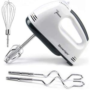 Showvigor Electric Hand mixer - 7 Adjustable Speed 180W Handheld Mixer Electric Whisk with 5 Stainless Steel Accessories, Turbo Boost/Self-Control Speed + Eject Button Food Beater for Cakes Eggs (one size, Off white)