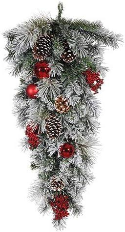 30" Snowed Pine With Cone/ Ball/Berry Teardrop Red Snow (Pack of 2)