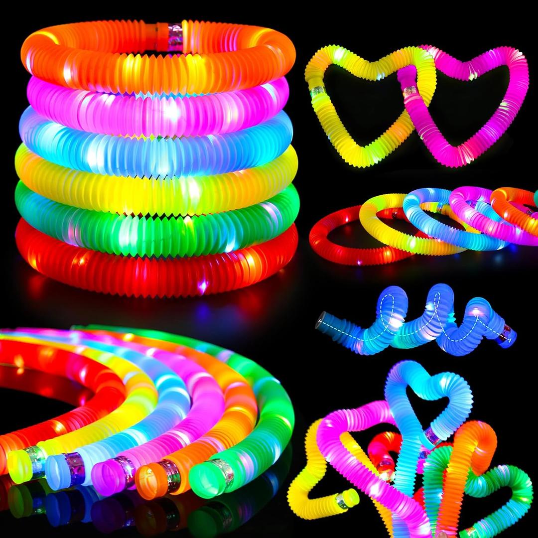 Siwarm 24 Pcs Glow Sticks Toys for Kids, LED Light Up Pop Tubes/Bracelet Party Favors for Kids,Glow in The Dark Party Supplies, Birthday Gifts Xmas Stocking Goodie Bags Stuffers Boys Girls
