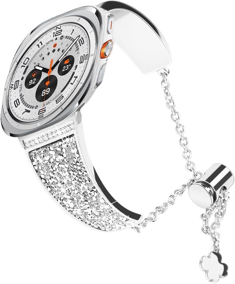 Compatible for Samsung Galaxy Watch Ultra Band,Women No Gap Bling Galaxy Watch Ultra Bracelet Adjustable Replacement Strap Wristband for Samsung Galaxy Watch Ultra 47mm (2025/2024) (Silver)