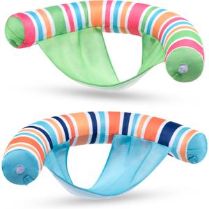 Sloosh Inflatable Pool Floats Chairs Adults, 2 Packs Floating Noodle Chair with Stripes Design Soft Fabric Covered with Sling for Swimming Pool Water Chair Pool Lounger Party Floaties (BlueGreen)