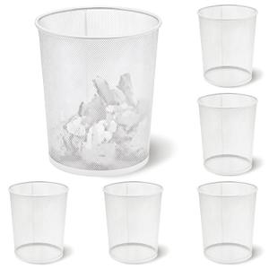 Zeyune 6 Pack White Office Trash Can Bulk Mesh Trash Can 6 Gallon Metal Wire Mesh Waste Paper Basket Round Small Garbage Bin for Office Bathroom Home Bedroom Kitchen Dorm