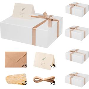 LIFELUM White Gift Boxes with Lids Bulk for Presents 5 Pack Gift Boxes 13.85 x 8.35 x 4.45 inch Large Gift Box Contains Card,Sticker,Ribbon, Shredded Paper Filler for Anniversary, Weeding Gifts