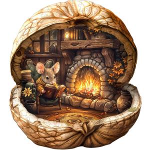 WOODBESTS Wooden Puzzles for Adults - Mouse's Walnut House, Mouse Wooden Jigsaw Puzzle, Unique Animal Wood Puzzles Adult, Xmas Gifts for Puzzle Lovers(265 Pcs, L, 13.4"x11.9")
