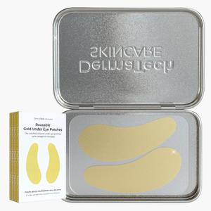 Reusable Under Eye Patches Eco-Friendly Wrinkle Patches with Tin Case | 100% Silicone Reusable Facial Patches | For Puffy Eyes, Dark Circles, Reducing Wrinkles (Gold)