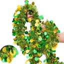 33FT St. Patrick's Day Tinsel Garland, Green Gold Metallic Twist Foil Tinsel Garland with Shiny Lucky Coin Ornament Hanging Garland for St. Patrick's Day Birthday Party Indoor Outdoor Decoration