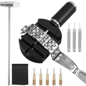 Watch Pin Removal Tool With 5pcs Replacement Pins And 3pcs Pin Punches 1pcs Head Hammer Watch Band Adjustment Strap Pin Removal Tool Kit For Bracelet Strap Adjustment And Watch Repair Spring Bar