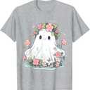 Halloween Shirt Floral Ghost Halloween Costume Girls Women T-Shirt, Medium