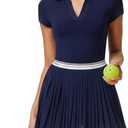 Mudere Tennis Skirt Set for Women Two Piece Golf Outfits High Waisted Pleated Athletic Skirt Outfits with Pockets (Blue, L)