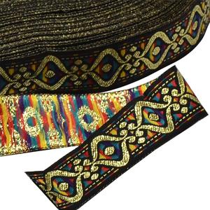 33 Yards 3/4 Inch Black Gold Embroidered Ribbon Glitter Eyes Pattern Ethnic Ribbons Metallic Vintage Polyester Jacquard Woven Fabric Trim Bulk for Sewing Making Crafts Christmas Decor Supply