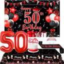 Red and Black 50th Birthday Decorations for 50th Women Bday Party Supplies