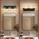 EDISHINE Bathroom Vanity Light Fixtures, 3-Light 20.47'' Crystal Bathroom Lighting Fixtures Over Mirror, Modern Wall Sconce for Powder Room, Bedroom, E26 Base, Black