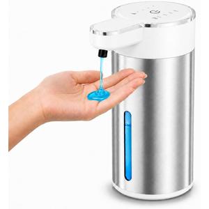 Automatic Liquid Soap Dispenser Touchless, 304 Stainless Steel Hand Soap Dispenser, USB Rechargeable, 4 Adjustable Levels, 13.5 oz (400 ml), for Kitchen & Bathroom (White, Liquid)