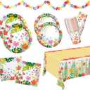 Tropical Luau Party Supplies Kit for 25 - Aloha Hawaiian Party Decorations with Disposable Paper Plates, Napkins, Cups, Tablecloth, and Banner | BBQs & Summer party