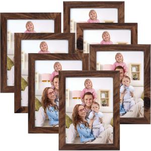 Giftgarden 5x7 Picture Frame Brown Set of 7 Rustic Walnut-Color Photo Frames 5 by 7 for Wall or Tabletop