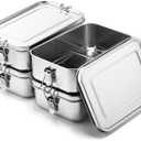 Umigy 4 Pcs Stainless Steel Food Containers 1400ml Metal Bento Lunch Box Stainless Steel Food Storage Containers, Lockable Clips to Leak Proof, Reusable Dishwasher Snack Boxes for Work