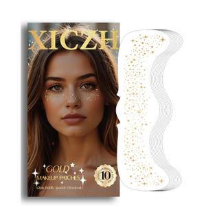 XICZH Face Glitter, Gold Temporary Face Tattoos Stickers, Body Face Glitter for Women Girls, Country Concerts Singer Festival Rave Accessories (Gold - 10 pcs)