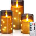 Aignis Flickering Flameless Candles Battery Operated Candles LED Candles with Remote Timer for Home/Wedding/Birthday/Holiday Decor, Grey 3D Flame Set of 3 (D3 xH4 5" 6")