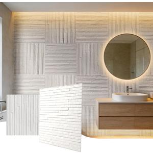 4 x 2 Pcs 3D White Faux Stone Wall Panels, 11.8' x 11.8' x 0.2'', Inorganic Modified Clay, Suitable for Indoor/Outdoor Wall Decor, Living Room TV Backdrop, Bedroom, Kitchen (1.94 sq. ft.)