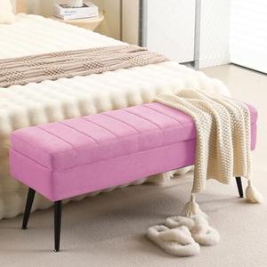 CUYOCA Storage Ottoman Bench, 43.5" Upholstered Entryway Bench, Long Ottoman with Storage for Living Room, Support 660lbs - Fabric Pink