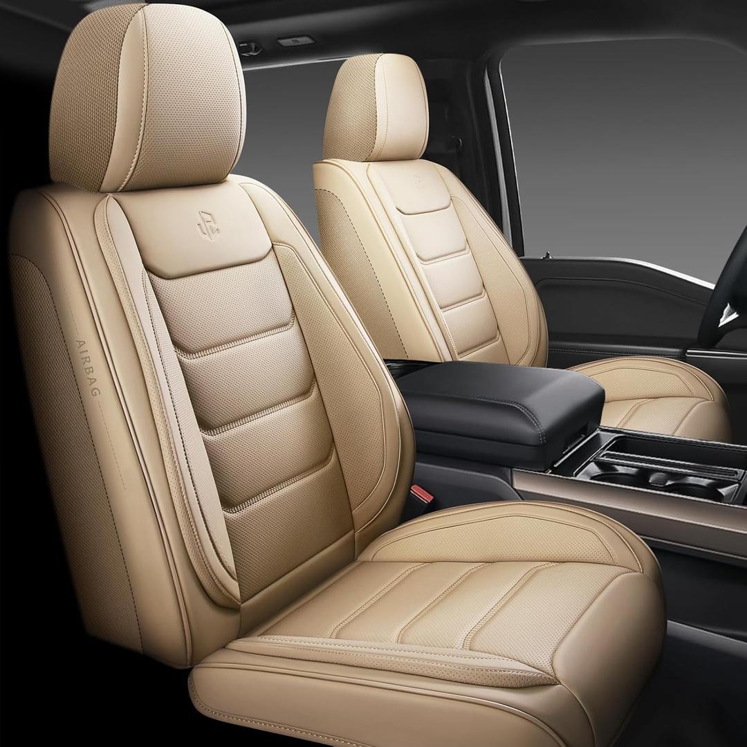 Full Coverage Faux Leather Car Seat Covers,Automotive Seat Covers for Cars,SUVs Pick-up Truck, Car Seat Cushion, Beige Seat Covers,Front Seat Cover,Car Seat Protector