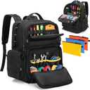 Tool Bag Backpack for Men with 3 Tool Pouches, Heavy-Duty Tool Storage Organizer Bag with Padded Shoulder & Waist Support, Tactical Work Tool Bag for Electrician, Repairman, HVAC Techs, Black