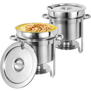 Soup Chafer 7QT Large Capacity Soup Chafer Sets of 2, Stainless Steel Round Soup Warmer w/Pot, Notched Lid & Fuel Holder, Catering Marmite for Party, Buffet, Event & Commercial Food Service (7QT-2 Pack)