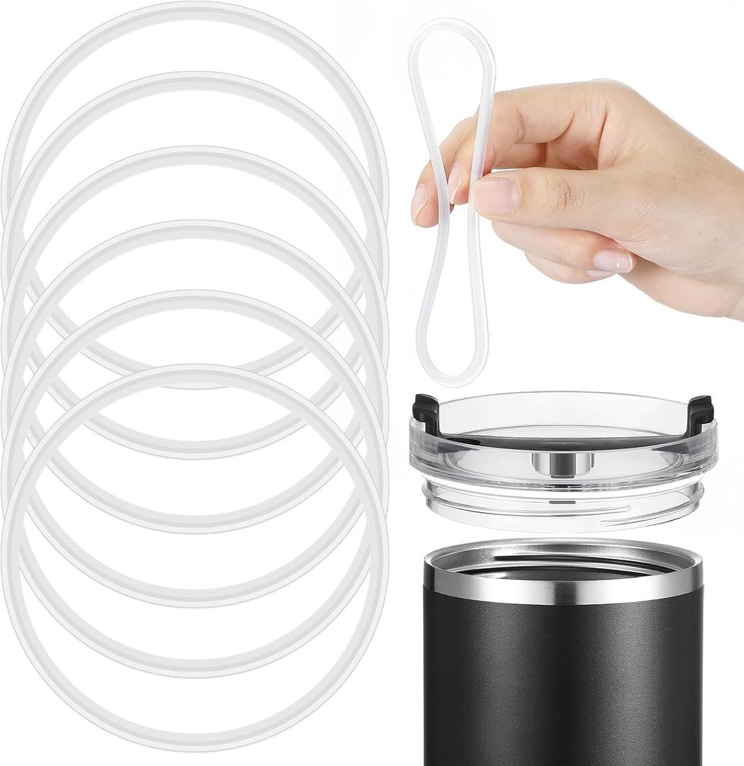 Vesici 6 Pcs 40 oz Tumbler Rubber Lid Seals, Replacement Water Bottle Gasket with Tweezers for Easy Removal, 3.35 Inch O-shaped Resealable Gaskets for 40 oz Tumblers, Glass Jars(Clear)