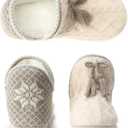 Women's Cozy Knit Slipper Boots Memory Foam Non-slip Indoor Outdoor Warm House Booties (7-8, Nordic Ivory)