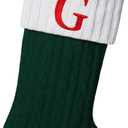 Yehnois19.5-inch Green Knit Monogram Christmas Stockings, Personalized Initial Christmas Stocking, Family Holiday Xmas Party Decor (Letter G)