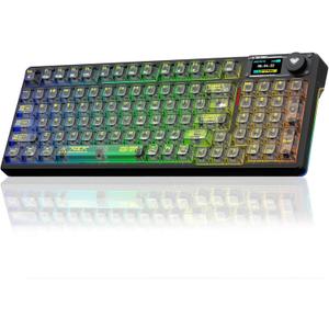 AULA F98 Pro V3 Wireless Mechanical Keyboard with Transparent Keycaps,Hot-swappable,Pre-lubed Linear Switches,Gasket Structure,RGB Backlit,TFT Screen,BT5.0/2.4G/USB-C Wired Computer Keyboard