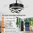 Retractable Ceiling Fan, 42 Inch Chandelier Ceiling Fans with Light, Modern Fandelier Ceiling Fan for Bedroom Living Room Dinning Room, Reverse Motor, 3 Color Temperature, 6 Wind Speed, Black