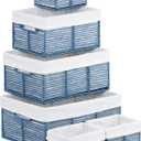 Vagusicc Wicker Storage Basket, 6 Pack Baskets for Organizing, Wicker Baskets with Handle, Rectangular Woven Basket for Storage Shelves, Cube Storage Bins for Closet/Clothes/Dresser, Blue