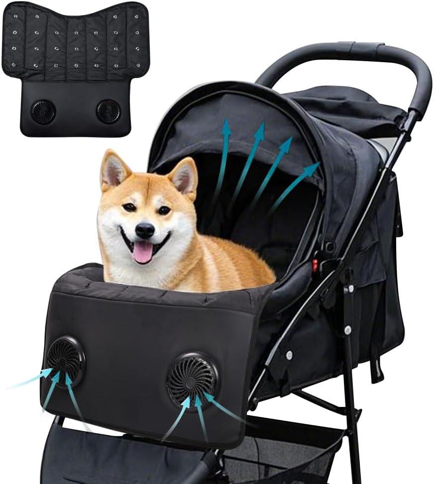 Cooling Pad for Dogs Cats - 3-Level Adjustable Ventilated Pet Mat with USB Port, Portable Washable Design for Strollers Camping Travel Cars Kennels Outdoors Summer Use (Black)