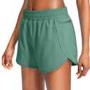 Soothfeel Womens Running Shorts with Zipper Pockets High Waisted Athletic Gym Workout Shorts for Women with Liner (X-Small, Porcelain Green)