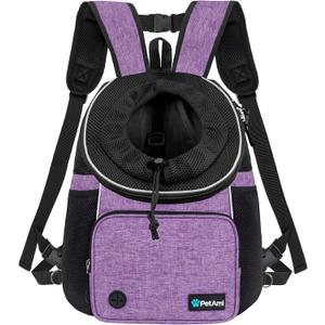 PetAmi Adjustable Cat & Dog Chest Carrier Backpack, Ventilated for Hiking & Camping, Max 15 lbs, Purple (Large (15.5x9x18)), Purple 