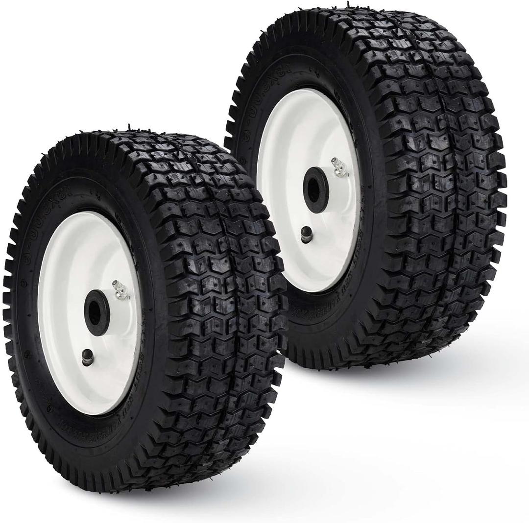 New Air Filled Lawnmower Tires on Wheel 13x5.00-6", 3" Centered Hub, 3/4" Greased Bushing Turf Tire Tubeless with Rim for Lawn Mowers & Garden Tractors (2 Pack) 135006